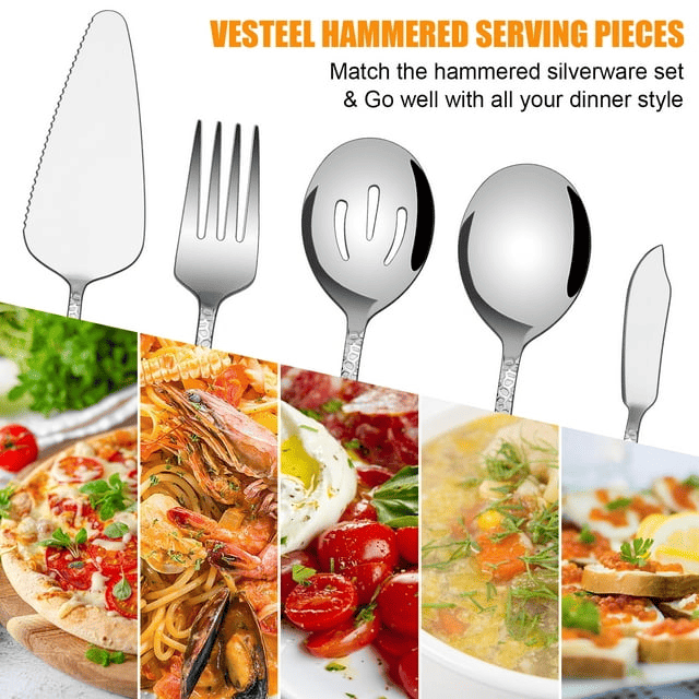 Vesteel 45-Piece Silverware Set with Serving Utensils, Stainless Steel Hammered Flatware Cutlery Set for 8 Include Forks Knives Spoons, Heavy Duty & Mirror Polished EasyOptionXY LLC