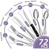 Bestdin 72 Pieces Silverware Sets Service for 12, Premium Stainless Steel Spoons and Forks Set with Steak Knives, Mirror Polished Flatware Set for Home Kitchen Restaurant, Dishwasher Safe EasyOptionXY LLC