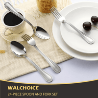 Walchoice 24-Piece Fork and Spoon Set, Stainless Steel Silverware Flatware Set for Party Wedding Banquet, Metal Eating Utensils Include 12 Dinner Fork & 12 Dinner Spoon - Pearled Edges EasyOptionXY LLC