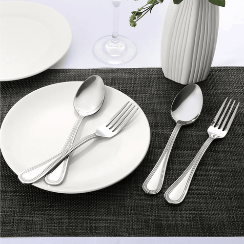 Walchoice 24-Piece Fork and Spoon Set, Stainless Steel Silverware Flatware Set for Party Wedding Banquet, Metal Eating Utensils Include 12 Dinner Fork & 12 Dinner Spoon - Pearled Edges EasyOptionXY LLC