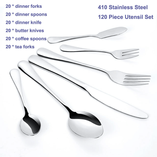 120 Piece Flatware Set for Wedding or Restaurant, Silverware Set for 20 People, Stainless Steel Flatware Sets, Mirror Polished Cutlery Utensil Set, Include Forks Spoons Knife Set, Dishwasher Safe EasyOptionXY LLC