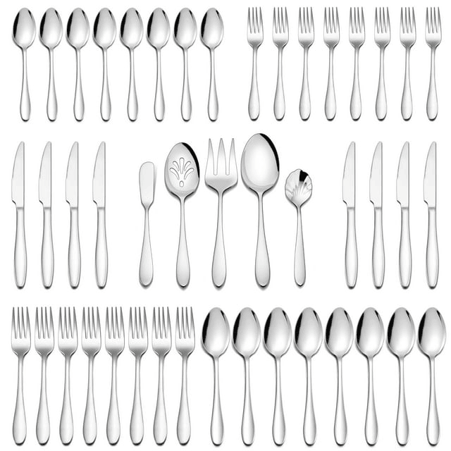 Walchoice 45 Piece Silverware Set with Serving Set, Stainless Steel Flatware Cutlery Set for Home, Metal Eating Utensils Service for 8 EasyOptionXY LLC