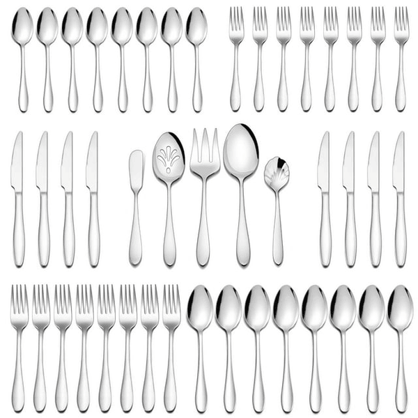 Walchoice 45 Piece Silverware Set with Serving Set, Stainless Steel Flatware Cutlery Set for Home, Metal Eating Utensils Service for 8 EasyOptionXY LLC