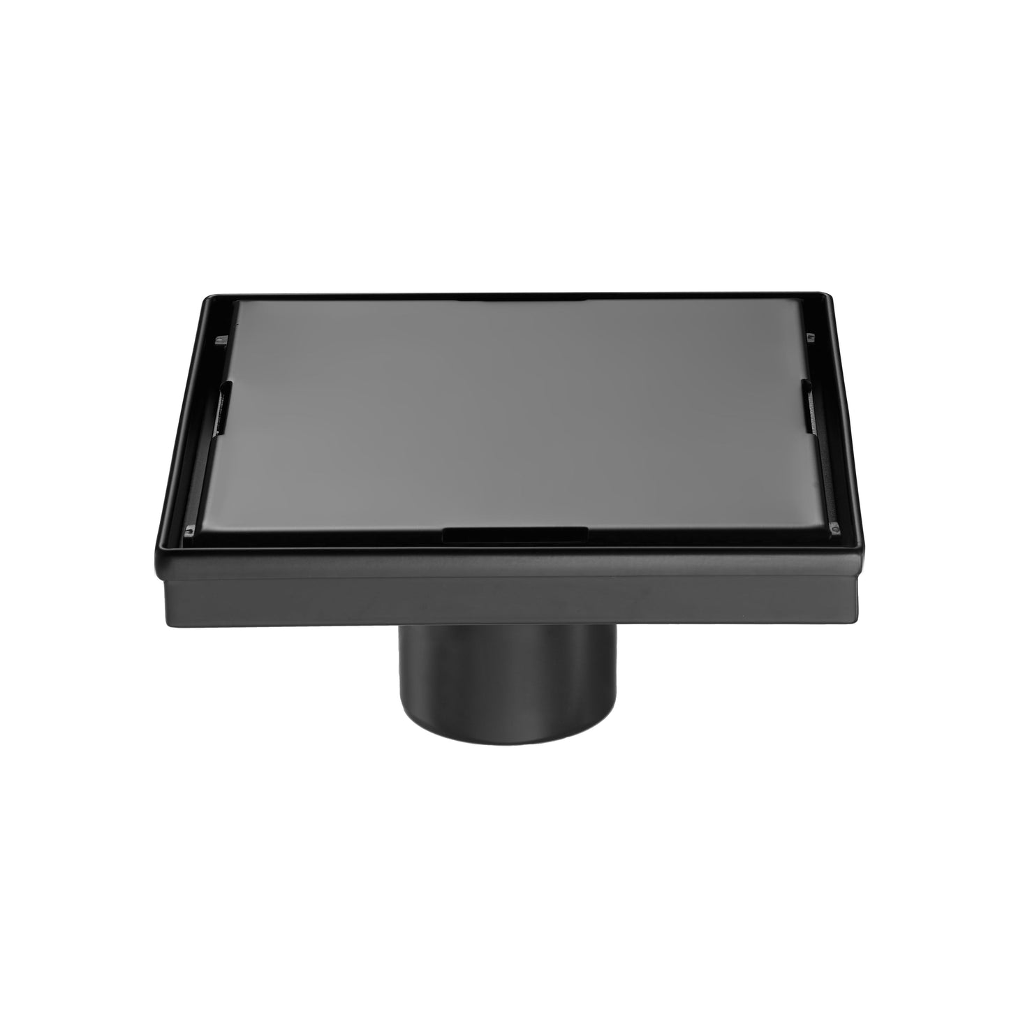 4" Square Shower Drain with Flat Cover, Stainless Steel Shower Floor Drain with 2 in 1 Flat & Tile Insert Cover, Floor Shower Drain with Hair Strainer, Matte Black