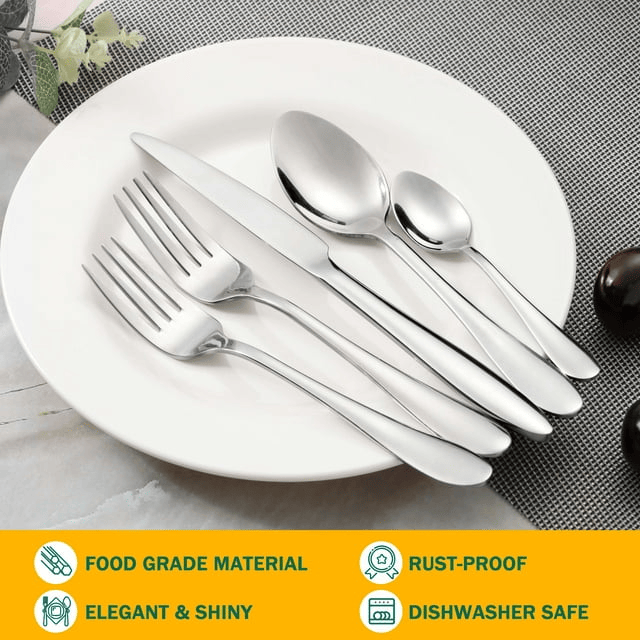Walchoice 45 Piece Silverware Set with Serving Set, Stainless Steel Flatware Cutlery Set for Home, Metal Eating Utensils Service for 8 EasyOptionXY LLC