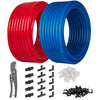 1/2" 2 x100ft, 200ft PEX-A Tubing (Blue & Red), 1/2" Poly Expansion Elbow & Tee & Coupler (15 PCS), 1/2" Expansion Rings (50 PCS), 1/2" J Clamp (50 PCS), Pipe Cutter (1/2") Plumbingsell