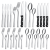 Bestdin 24 Pieces Silverware Set with Steak Knives, Stainless Steel Flatware Sets Service for 4, Mirror Polished Pattern Design Tableware Sets for Home Kitchen Restaurant Hotel, Dishwasher Safe EasyOptionXY LLC