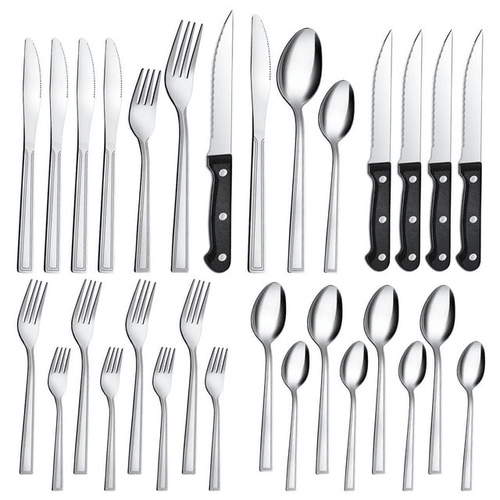 Bestdin 24 Pieces Silverware Set with Steak Knives, Stainless Steel Flatware Sets Service for 4, Mirror Polished Pattern Design Tableware Sets for Home Kitchen Restaurant Hotel, Dishwasher Safe EasyOptionXY LLC