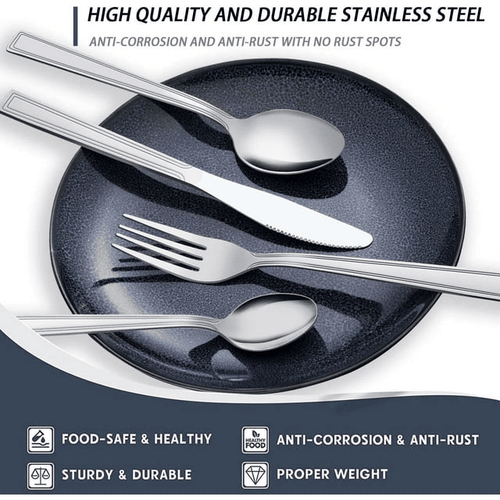 Bestdin 24 Pieces Silverware Set with Steak Knives, Stainless Steel Flatware Sets Service for 4, Mirror Polished Pattern Design Tableware Sets for Home Kitchen Restaurant Hotel, Dishwasher Safe EasyOptionXY LLC