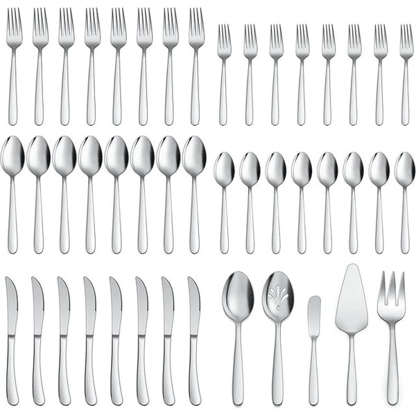 Vesteel 45 Piece Modern Silverware Set with Serving Utensils, Stainless Steel Flatware Cutlery Set for 8, Eating Utensils Tableware Include Forks Knives Spoons, Heavy Duty & Mirror Finished EasyOptionXY LLC