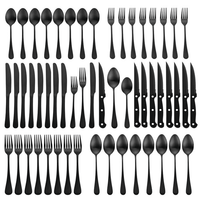 48 Pieces Matte Black Silverware Set with Steak Knives, YFBXG Stainless Steel Flatware Cutlery Set for 4, Hand Wash Recommended (Black1) EasyOptionXY LLC