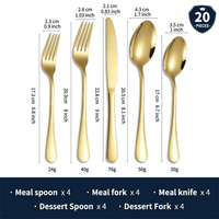 20-Piece Silverware Set, Stainless Steel Modern Flatware, Service for 4, Mirror Polished, Dishwasher Safe, Gold EasyOptionXY LLC