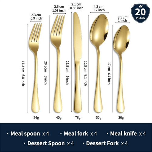 20-Piece Silverware Set, Stainless Steel Modern Flatware, Service for 4, Mirror Polished, Dishwasher Safe, Gold EasyOptionXY LLC