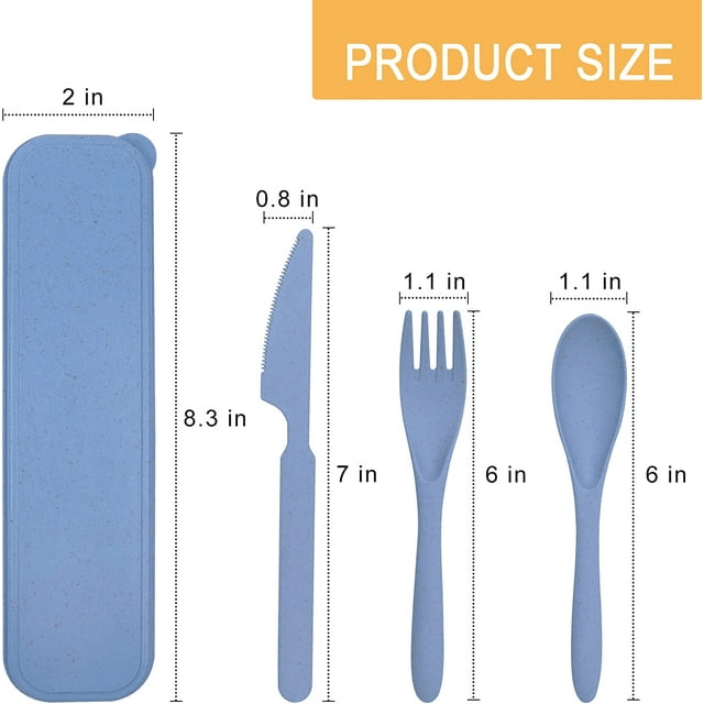 2 Pack Reusable Travel Utensils Set with Case, Wheat Straw Portable Knife Fork Spoons Tableware, Eco-Friendly Cutlery for Kids Adults Travel Picnic Camping Utensils, Blue and Pink EasyOptionXY LLC