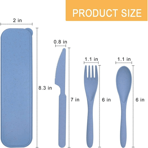 2 Pack Reusable Travel Utensils Set with Case, Wheat Straw Portable Knife Fork Spoons Tableware, Eco-Friendly Cutlery for Kids Adults Travel Picnic Camping Utensils, Blue and Pink EasyOptionXY LLC