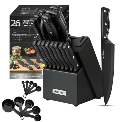 McCook MC701 Dishwasher Safe Black Knife Sets, 26 Pcs EasyOptionXY LLC