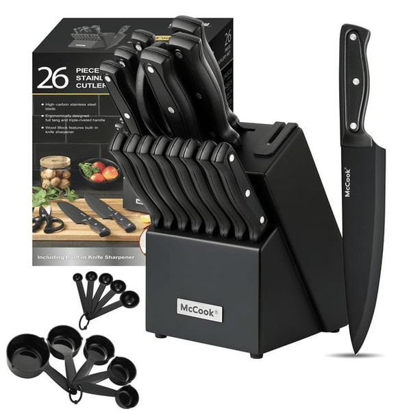 McCook MC701 Dishwasher Safe Black Knife Sets, 26 Pcs EasyOptionXY LLC