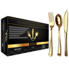 JL Prime 300 Piece Gold Plastic Silverware Set, Re-Usable Recyclable Plastic Cutlery, Gold Plastic Utensil, 100 Forks, 100 Spoons, 100 Knives, Great for Wedding, Anniversary, Rehearsal, Shower Events EasyOptionXY LLC