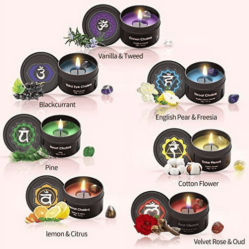 Chakra Candles with Premium Crystal and Healing Stones Luxury Meditation Scented Candles Gift Set for Women Stress Relief Spiritual Decor Healing Candles for Yoga, Aromatherapy EasyOptionXY LLC