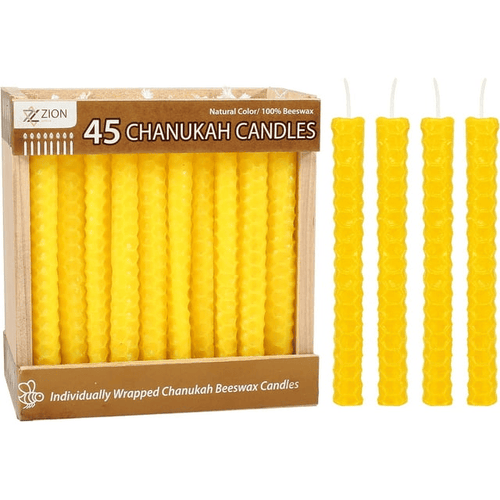 Zion Judaica Natural Beeswax Hanukkah Candles Set In A Wooden Crate Honeycomb Design Chanukkah Celebration Candles Honey Scented Aroma Candle Set of 45 Yellow bees Wax Chanukah Candle Set Holiday Gift EasyOptionXY LLC