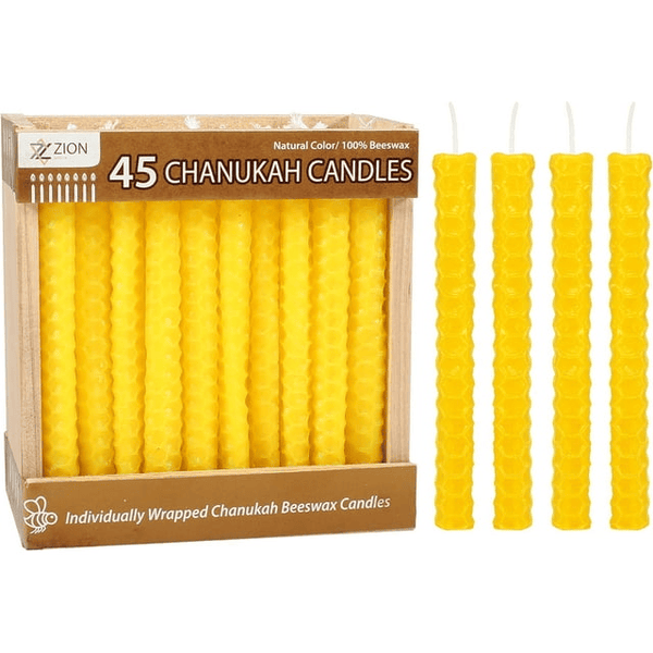 Zion Judaica Natural Beeswax Hanukkah Candles Set In A Wooden Crate Honeycomb Design Chanukkah Celebration Candles Honey Scented Aroma Candle Set of 45 Yellow bees Wax Chanukah Candle Set Holiday Gift EasyOptionXY LLC