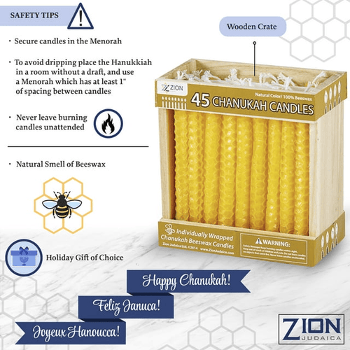 Zion Judaica Natural Beeswax Hanukkah Candles Set In A Wooden Crate Honeycomb Design Chanukkah Celebration Candles Honey Scented Aroma Candle Set of 45 Yellow bees Wax Chanukah Candle Set Holiday Gift EasyOptionXY LLC