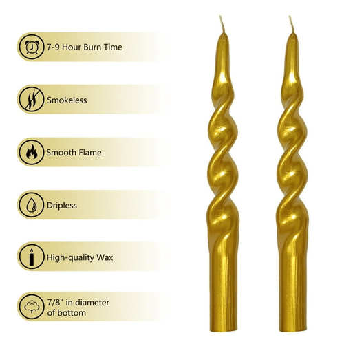 FCMSHAMD 9.8" Gold Spiral Taper Candles Sticks for Wedding DInner Decoration ,Unscente Dripless Smokeless Pack of 2 EasyOptionXY LLC