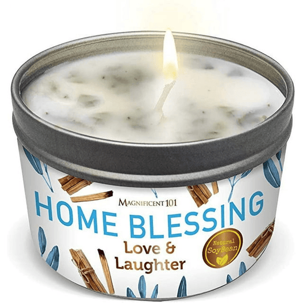 Magnificent 101 Long-Lasting Home Blessing - Love & Laughter Aromatherapy Smudge Candle | 6 Oz - 35-Hour Burn | Soy Wax, Sage, Bergamot & Sandalwood | Meditation & Manifestation EasyOptionXY LLC
