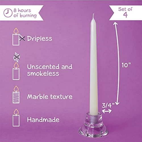 CANDWAX 10 inch Taper Candles Pack of 4 - Dripless Taper Candles and Unscented Candlesticks - Perfect as Dinner Candles and Household Candles - Ivory Candles EasyOptionXY LLC