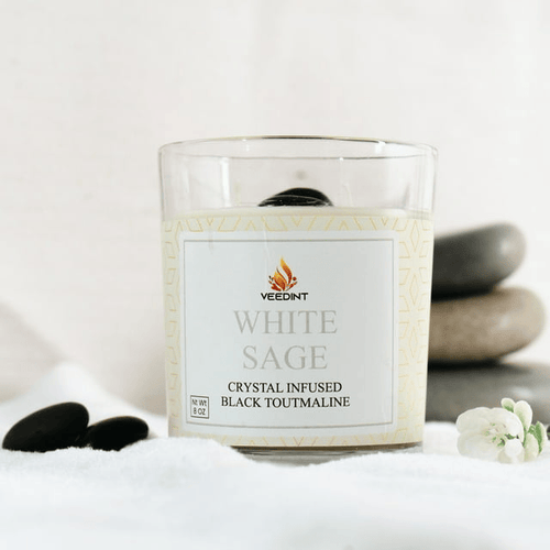Veedint Candle Scented Candles, Jar Candle, Burn Time - 24 hrs, Metal Lid, 2 - Wick, Crystal Infused, White Sage, Black Tourmaline Crystal EasyOptionXY LLC