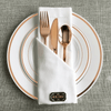 JL Prime 125 Piece Rose Gold Plastic Plates & Cutlery Set, Re-usable Recyclable Plastic Plates with Rose Gold Rim & Silverware, 25 Dinner Plates, 25 Salad Plates, 25 Forks, 25 Knives, 25 Spoons EasyOptionXY LLC