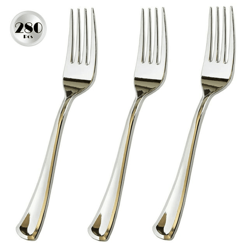 JL Prime 280 Piece Silver Plastic Forks Set, Re-Usable Recyclable Plastic Forks, Silver Plastic Forks, Great for Wedding, Anniversary, Rehearsal, Shower Events EasyOptionXY LLC