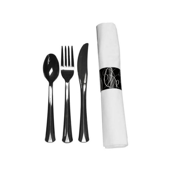 Napkin Roll with Fork, Knife, Spoon - Black (25ct) EasyOptionXY LLC