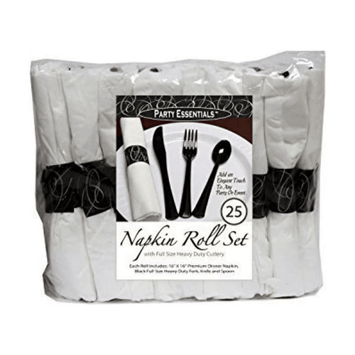 Napkin Roll with Fork, Knife, Spoon - Black (25ct) EasyOptionXY LLC