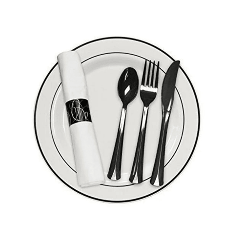 Napkin Roll with Fork, Knife, Spoon - Black (25ct) EasyOptionXY LLC
