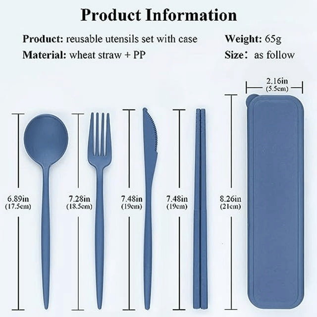 4 Pack Reusable Travel Utensils Set with Case, Wheat Straw Portable Knife Fork Spoons Tableware, Eco-Friendly Cutlery for Kids Adults Travel Picnic Camping Utensils, 4 Colors EasyOptionXY LLC