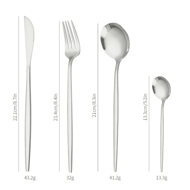 24 Pc Flatware Sets Silverware Set with Steak Knives, Stainless Steel Flatware Set for 4, Forks and Spoons Silverware Set Silver Mountdog EasyOptionXY LLC