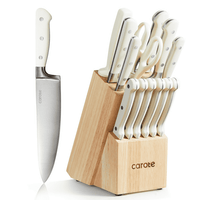 CAROTE 14 Pieces Knife Set with Wooden Block Stainless Steel Knives Dishwasher Safe with Sharp Blade Ergonomic Handle Forged Triple Rivet-Pearl White EasyOptionXY LLC