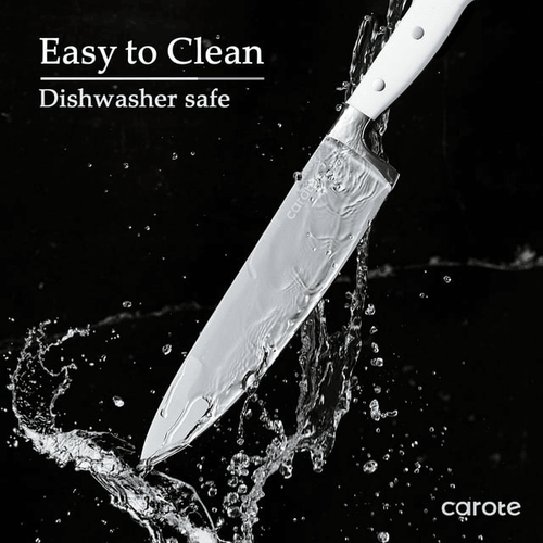 CAROTE 14 Pieces Knife Set with Wooden Block Stainless Steel Knives Dishwasher Safe with Sharp Blade Ergonomic Handle Forged Triple Rivet-Pearl White EasyOptionXY LLC