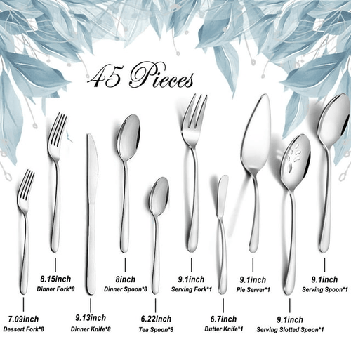 Mirdinner 45 Pcs Silverware Set with Serving Utensils for 8, Food Grade Stainless Steel Flatware Cutlery Set for Home and Restaurant, Mirror Polished & Dishwasher Safe EasyOptionXY LLC