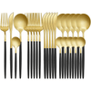 24-Piece Flatware Set, Gold Flatware Set for 6 , Black and Gold Flatware, Stainless Steel Knife Fork Spoon, Home Dinnerware Tableware Set for 6, Cutlery Set, Include Knives/Forks/Spoons Gold/Black EasyOptionXY LLC