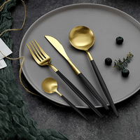 24-Piece Flatware Set, Gold Flatware Set for 6 , Black and Gold Flatware, Stainless Steel Knife Fork Spoon, Home Dinnerware Tableware Set for 6, Cutlery Set, Include Knives/Forks/Spoons Gold/Black EasyOptionXY LLC