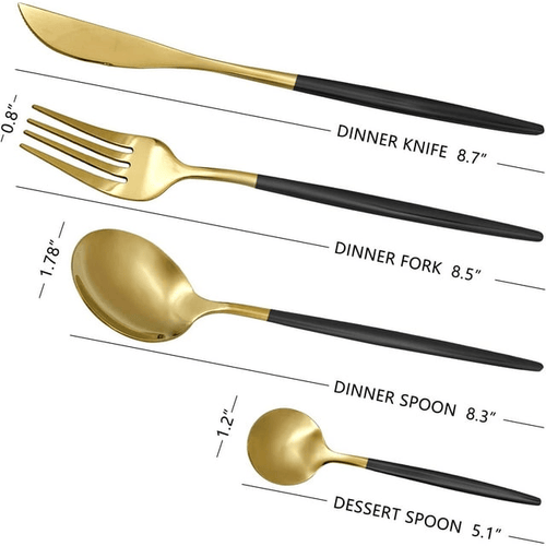 24-Piece Flatware Set, Gold Flatware Set for 6 , Black and Gold Flatware, Stainless Steel Knife Fork Spoon, Home Dinnerware Tableware Set for 6, Cutlery Set, Include Knives/Forks/Spoons Gold/Black EasyOptionXY LLC