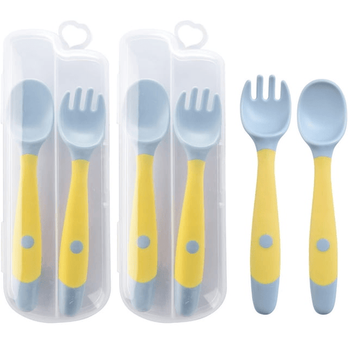 Silicone Baby Utensils Spoons Forks Sets with Travel Case - Easy Grip Toddler Feeding Training Utensil Set - First Stage of Self-Feeding for Baby - Toddler Utensils for Baby Led Weaning EasyOptionXY LLC