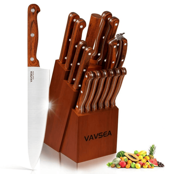 VAVSEA Knife Block Set, 16 Pieces Kitchen Knife Set with Block, Stainless Steel Knife Set for Best Gift, Home EasyOptionXY LLC