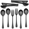 Walchoice 8 Pieces Serving Utensils Set, Stainless Steel Hostess Set, Includes Slotted Spoon/Serving Spoon/Serving Fork/Serving Tongs, Mirror Polished & Dishwasher Safe - Black EasyOptionXY LLC
