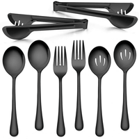 Walchoice 8 Pieces Serving Utensils Set, Stainless Steel Hostess Set, Includes Slotted Spoon/Serving Spoon/Serving Fork/Serving Tongs, Mirror Polished & Dishwasher Safe - Black EasyOptionXY LLC