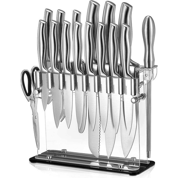 Knife Set 17 Pieces Stainless Steel Hollow Handle Cutlery Block Set EasyOptionXY LLC