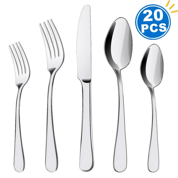 Silverware Set 20 Piece Gold Silverware Flatware Cutlery Set With Stand Include Knife Fork Spoon,Hanging Stainless Steel Utensils Set Service for 4, Dishwasher Safe (silver) EasyOptionXY LLC