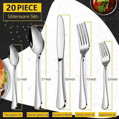 Silverware Set 20 Piece Gold Silverware Flatware Cutlery Set With Stand Include Knife Fork Spoon,Hanging Stainless Steel Utensils Set Service for 4, Dishwasher Safe (silver) EasyOptionXY LLC